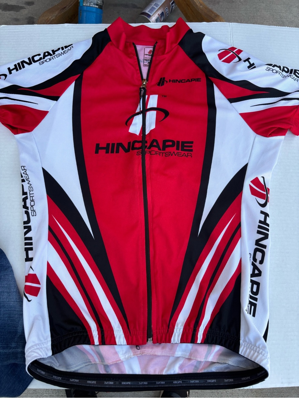 Hincapie Sportswear Cycling Jersey Men's Red White Black Short Sleeve Full Zip